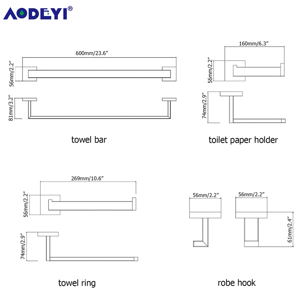 Bathroom Hardware Set Accessories Stainless Steel Black Shelf Robe Hook Hanger Long Towel Rail Bar Rack Tissue Paper Holder images - 6