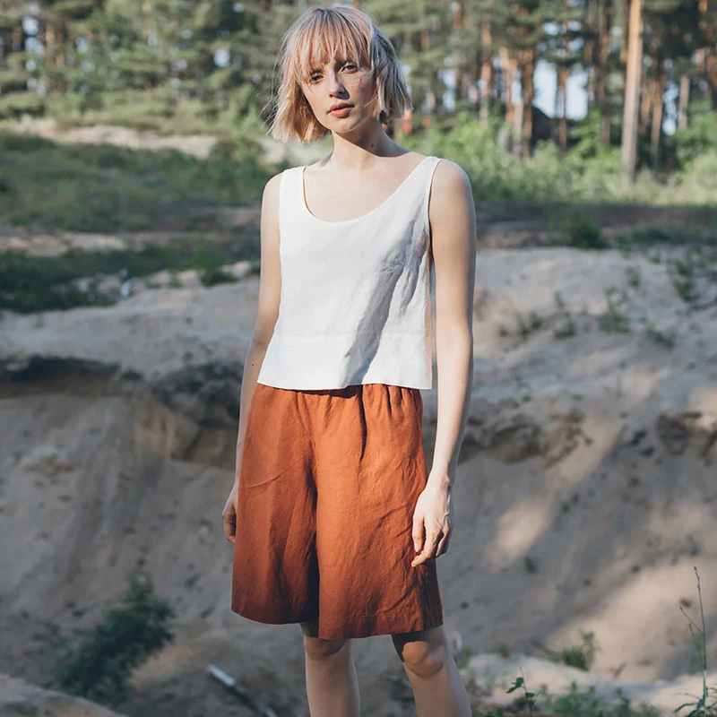 Льняные Женские шорты Летние повседневные велосипедные для бега женские с