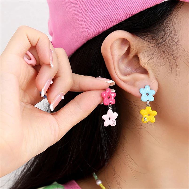 

Colorful Enamel Flower Earrings For Women Girls Enamel Floral Dangle Drop Earrings Korean Style Jewelry Gift Brincos