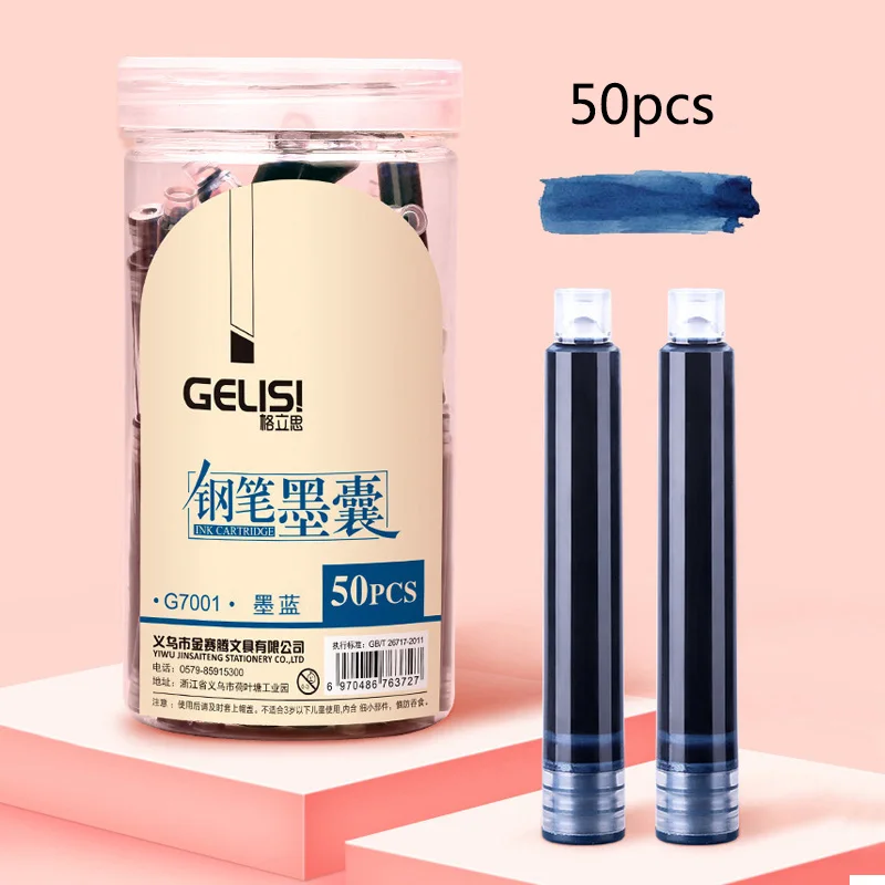

Dark Blue Fountain Pen Ink Cartridge Refills Bottle Set 50Pcs School Office Stationery Supplies
