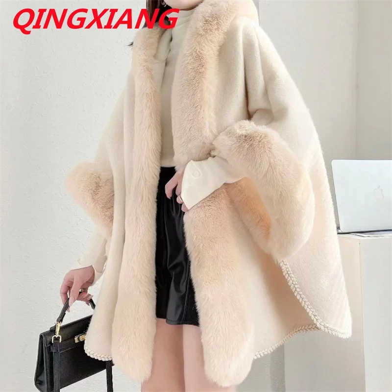 Зимний теплый толстый большой маятниковый уличный длинный плащ шерстяное