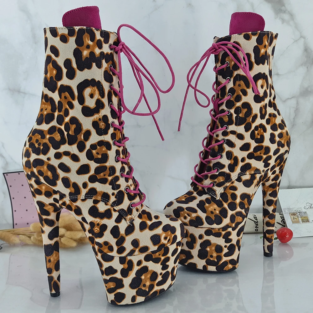 Leecabe Leopard Upper 17CM/7inches Pole dancing shoes High Heel platform Pole Dance boot