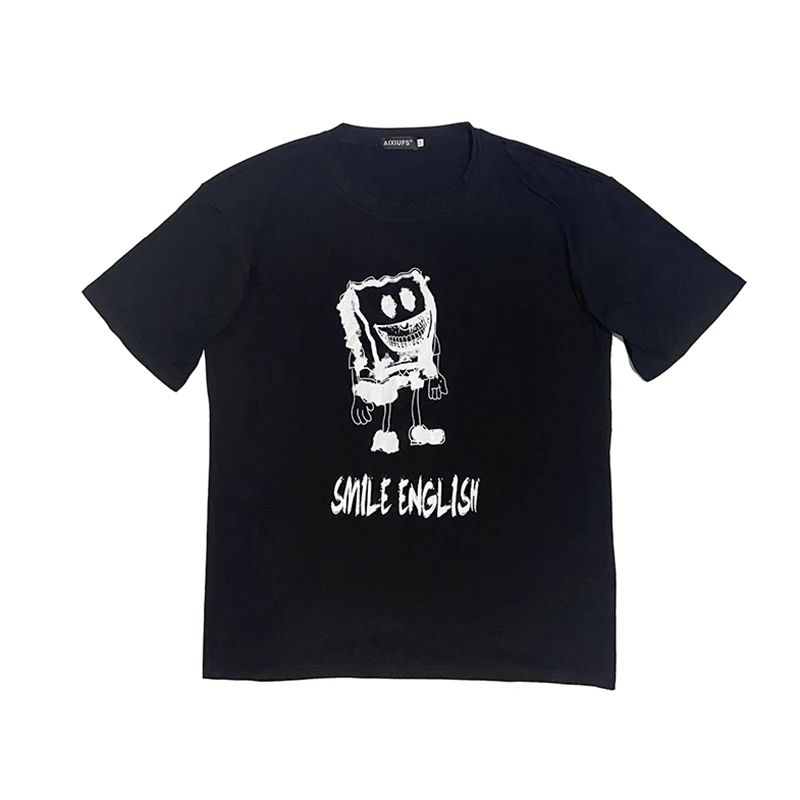 

New Summer Tops Men Women Harajuku Vintage College Cartoon Anime Printing Flower T-shirt Loose Round Neck Short Sleeve Tees Ins