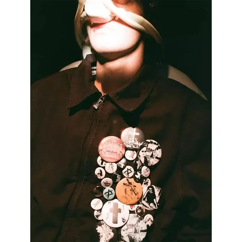 

Винтажные куртки для мужчин, Y2k, пальто, женская одежда, моющийся жакет с медальонами, редкая уличная мода