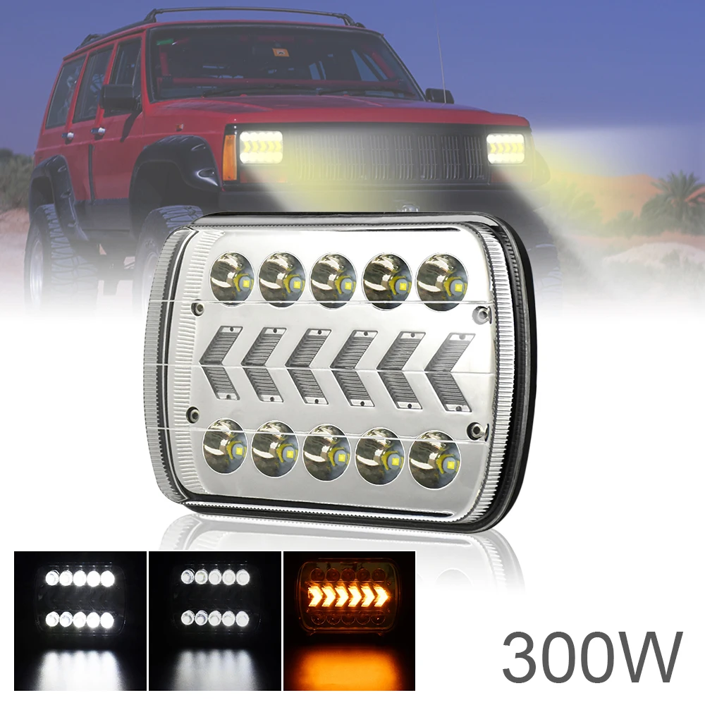 

7 Inch 7x6 5x7300W Square Headlights White & Amber Arrow DRL Dynamic Sequential Turn Signal for Off-road Vehicle / Truck Bus