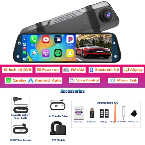 Зеркало-видеорегистратор Aprilboy C17, 10 дюймов, 4K, с беспроводной камерой видеорегистратор зеркало зеркало андроид зеркало с регистратором на андроиде 10 дзеркало автомобільне android