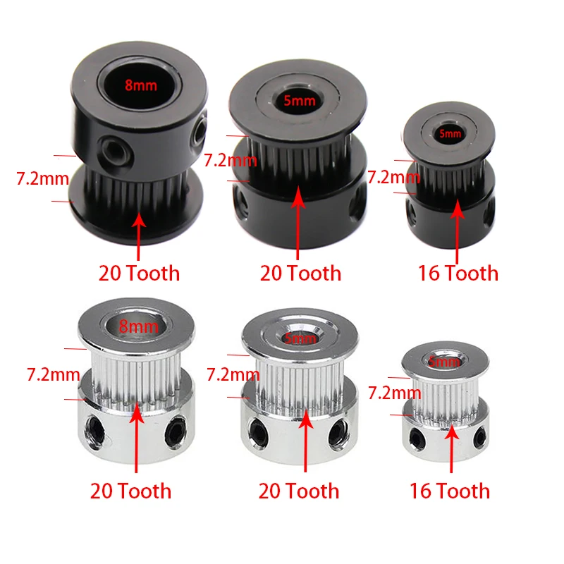 1/2/5PCS 16/20 Teeth Aluminum Synchronous Gear Wheel Screw Bore 5mm 8mm GT2 Belt Width 6mm 3D Printer Part 2GT Timing Pulley - купить по