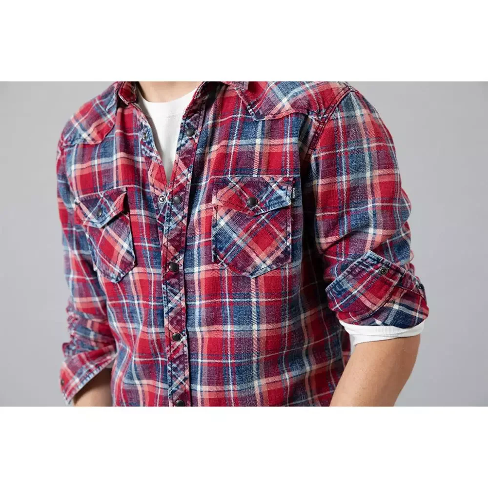 

2022 Spring new plaid shirts men casual check double pocket high quality 100% cotton shirt