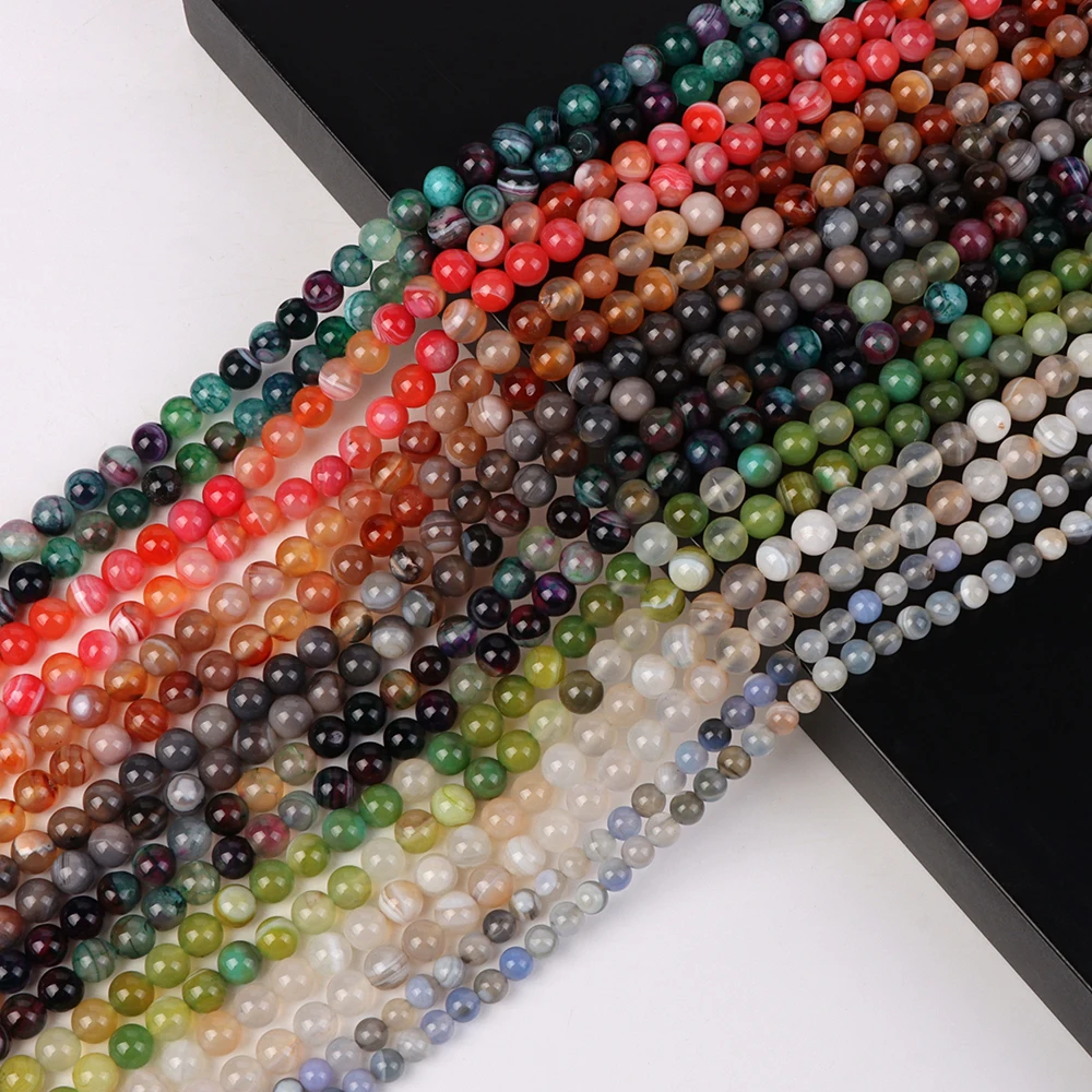 

Natural 6 8 10mm Beads Colorful Striped Agates Bead Loose Smooth Spacer Beaded for Jewelry Making DIY Bracelet Necklace Earrings