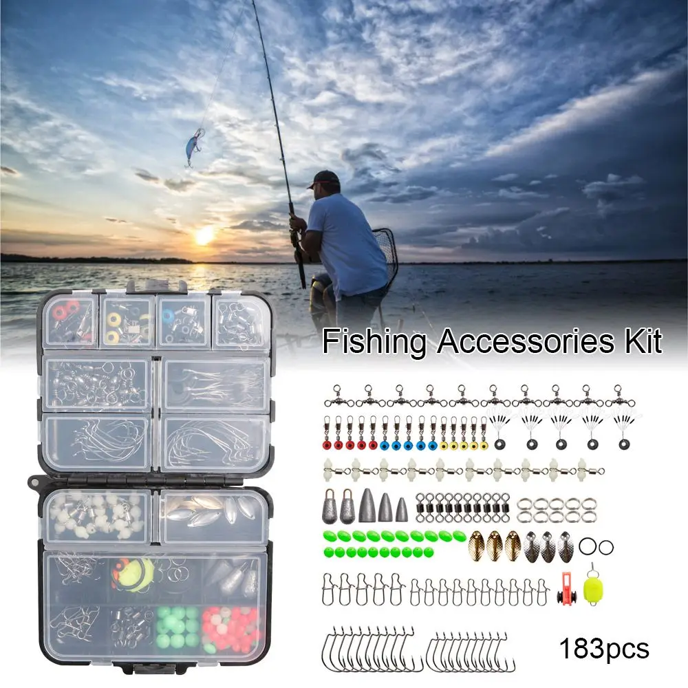 

183pcs Hot Portable Durable tackle box Sinker weights Swivels Jig Hooks Fishing Accessories Kit
