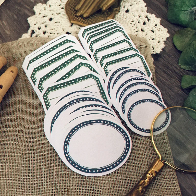 

10 Pcs Vintage Blank Frame Square Round Tag Label Sticker Junk Journal Ephemera Green Aesthetic Stickers Scrapbooking Material