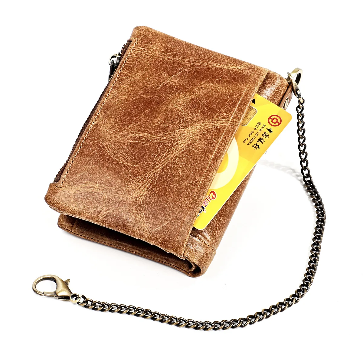 2023 New Genuine Leather Men Wallet Credit Business Card Holder Vintage  Zipper Cowhide Leather Male Coin Wallet Purse Pocket
