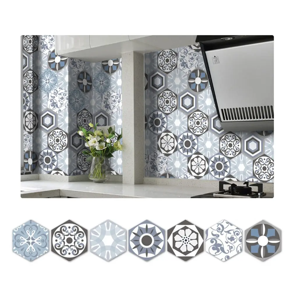 

20cm*5m/Roll Hexagon Ceramic Tile Sticker Self-Adhesive Waterproof PVC Film Wallpaper Self-adhesive Stickers
