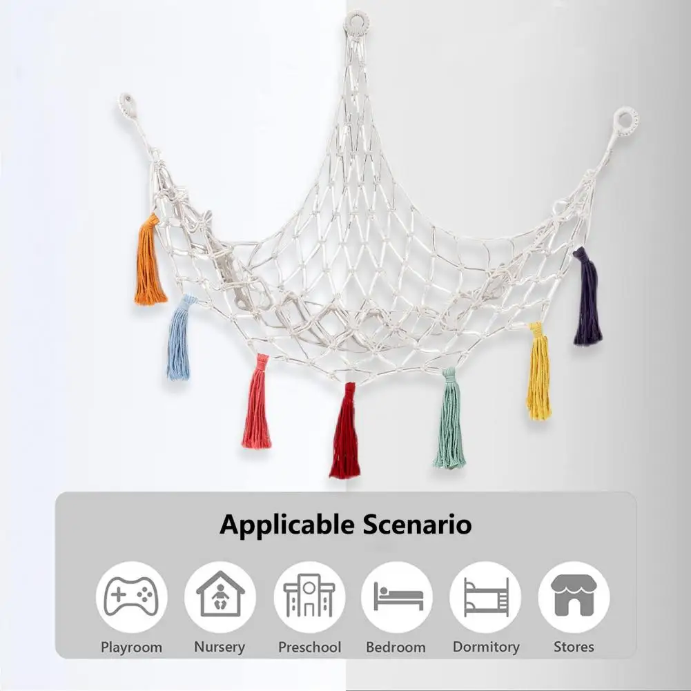 

Модный гамак для хранения, простая в установке Сетчатая Сумка с кисточкой, угловая стойка для хранения игрушек, Сетчатая Сумка для хранения мягких животных