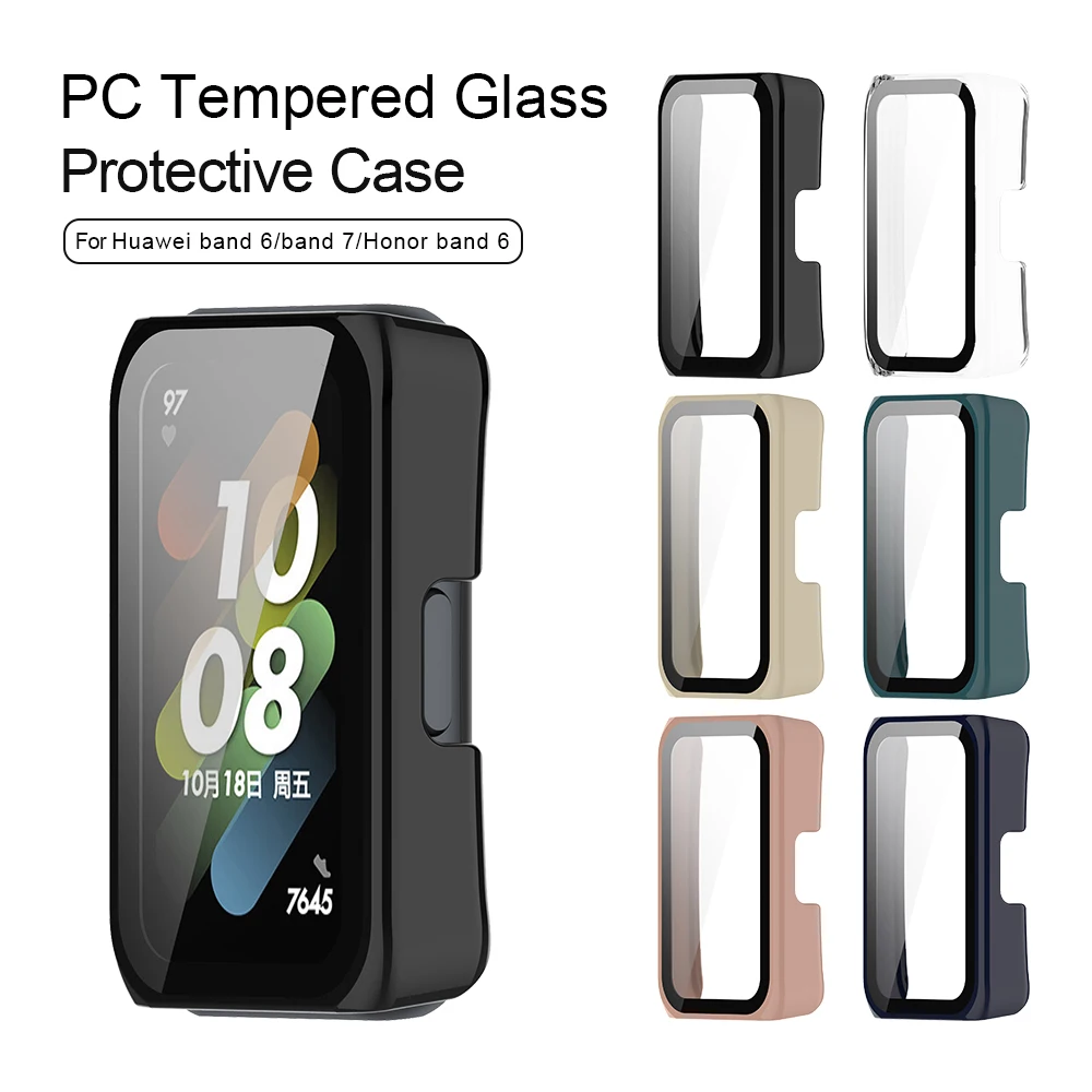 

Чехол для Hauwei Band 6, полноразмерный твердый корпус из поликарбоната, защитная пленка из закаленного стекла для Huawei Band 7, аксессуары для смарт-ч...