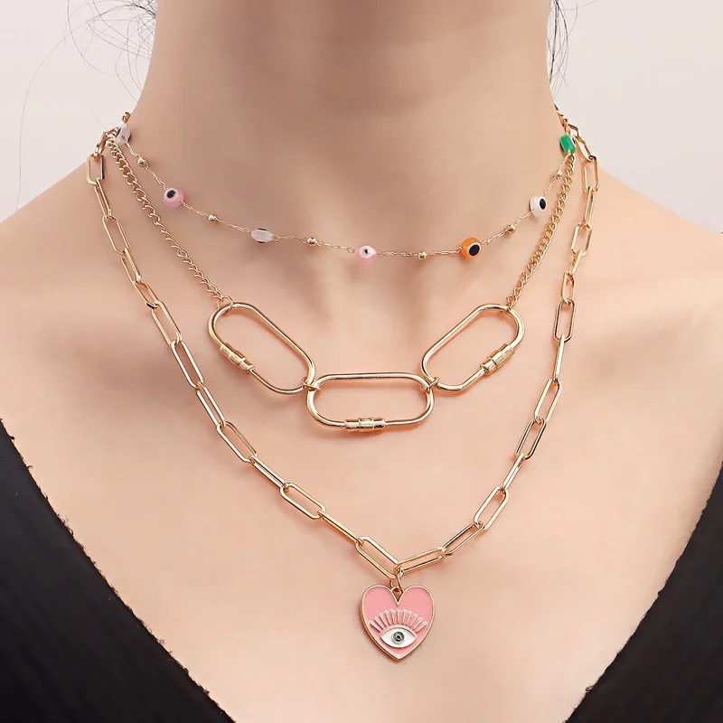 

Kpop Heart Beaded Necklace Layered Necklaces for Women Collares Pendants Vintage Collares Para Mujer Collar Chain Collier Bijoux