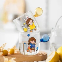 360ml cartoon creative glass mug girl coffee cup with straw juice milk office water cup drinkware birthday gift