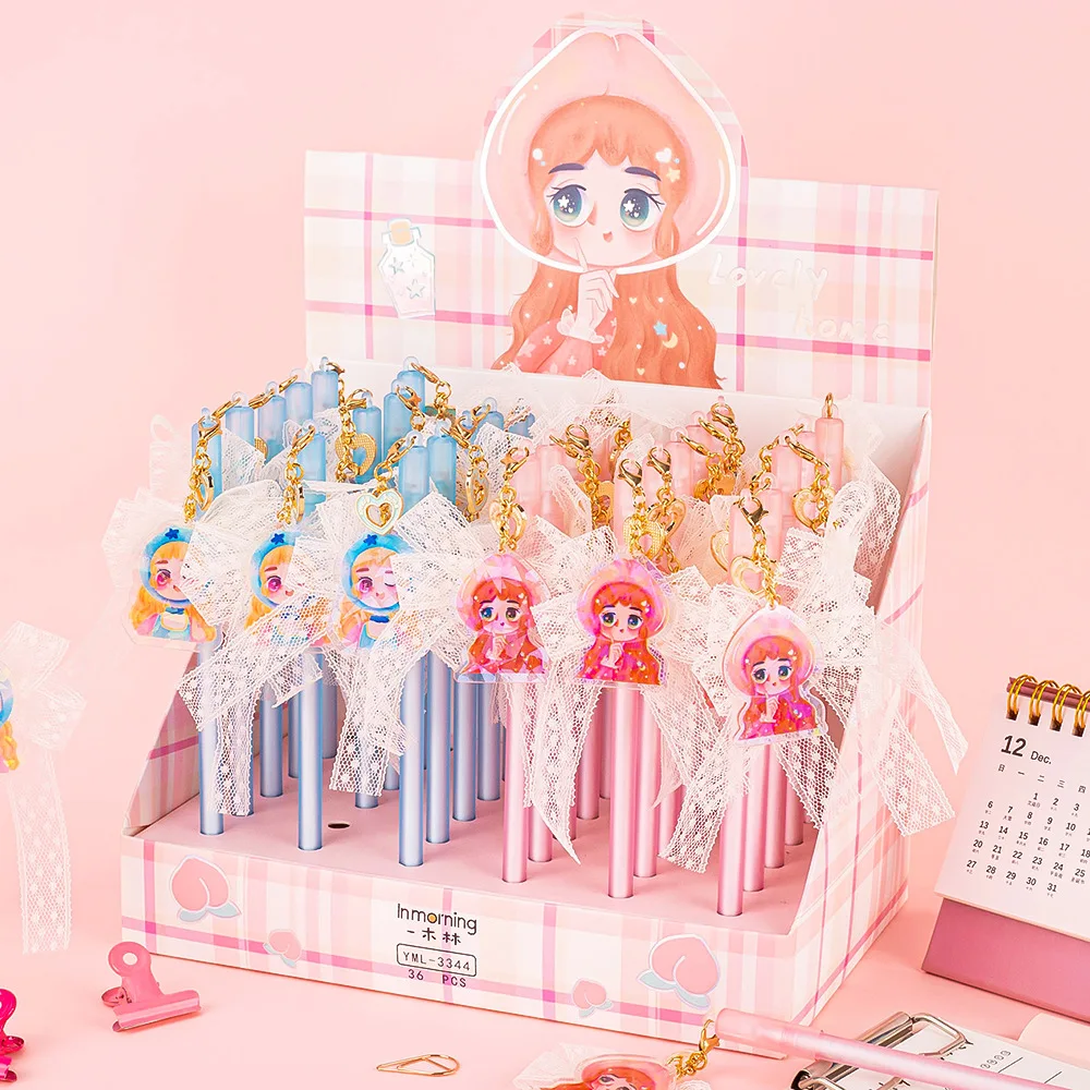 

36 pcs/lot Kawaii Girl Pendant Gel Pen Cute 0.5mm Black Ink Pens Stationery Office School Writing Supplies wholesale