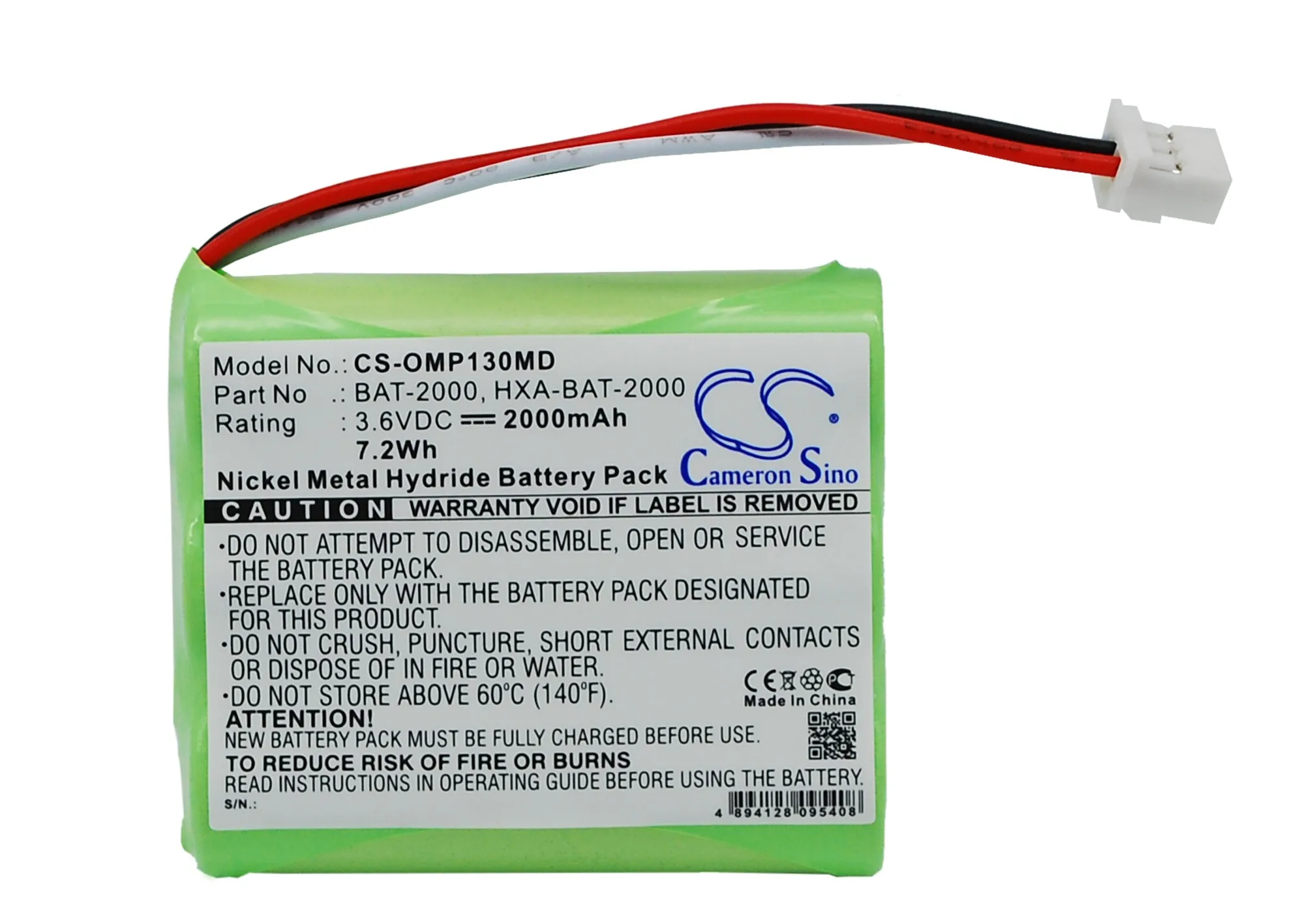 

CS 2000mAh / 7.20Wh battery for OMRON HBP-1300, HBP-1300 blood pressure monito BAT-2000, HXA-BAT-2000