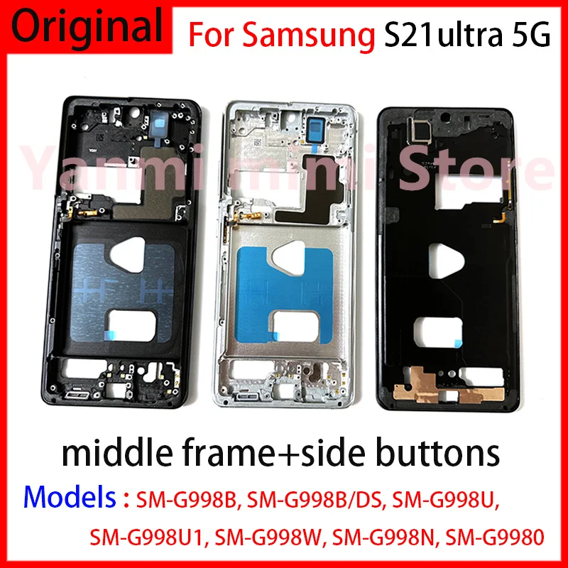 

Original Middle Frame For Samsung Galaxy S21 Ultra 5G S21u S21Ultra G988 Housing Bezel Plate Cover Case With Side Volume Buttons