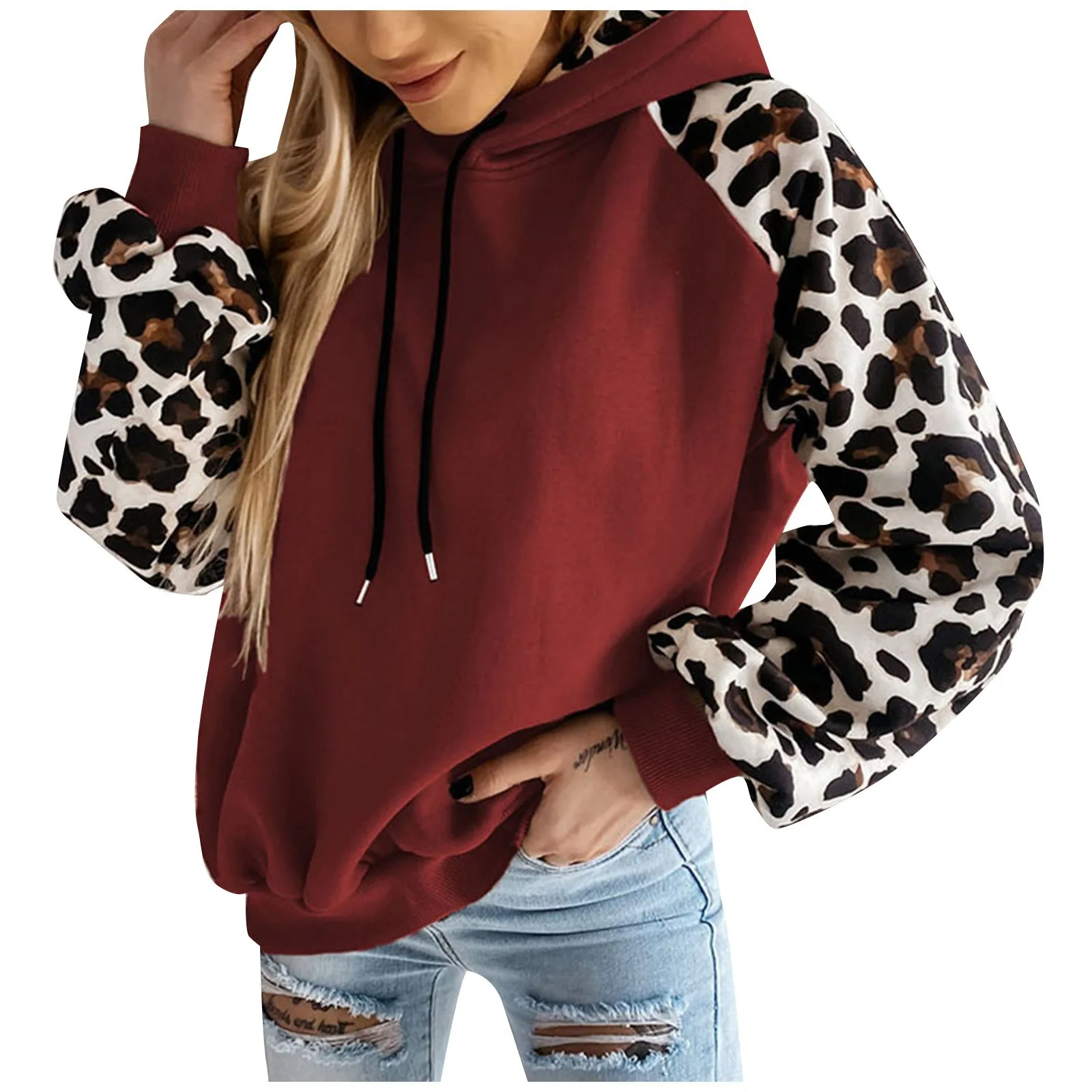 

Женский пуловер с длинным рукавом и круглым вырезом, с леопардовым принтом