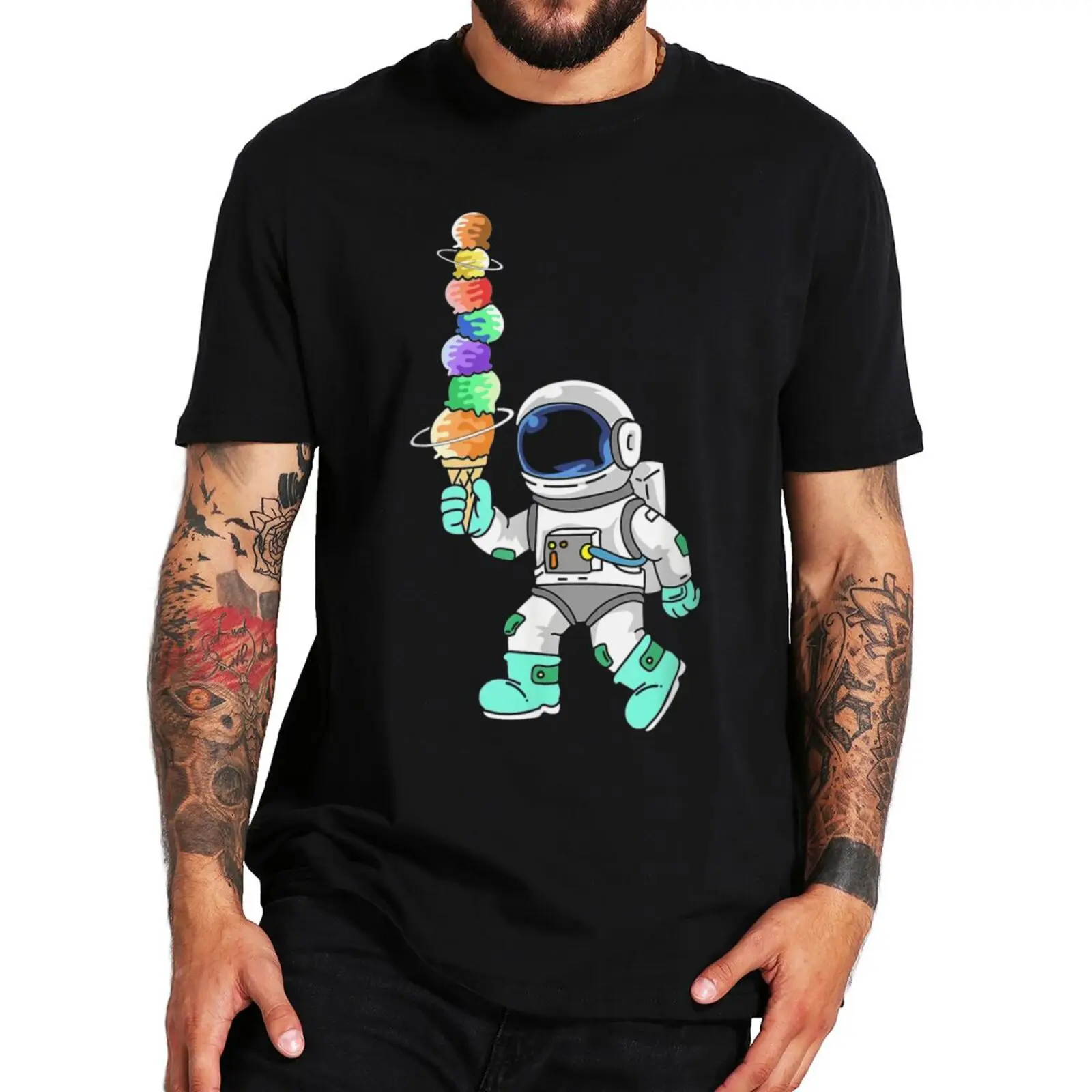 Cute Astronaut With Planet Ice Cream T-Shirt Funny Space Planets Lovers Graphic T Shirts Cotton Premium Soft Men Clothing cute love ice cream 100% cotton printing soft towel