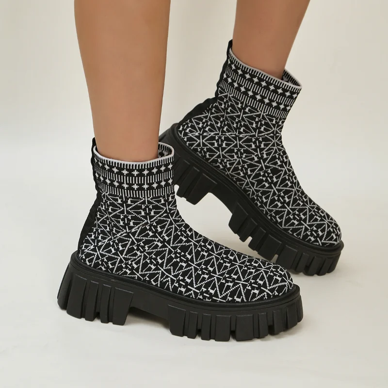 

Knitted Stretch Socks Boots Fashion Ladies Motorcycle Boots New Design High Heels Fall Winter Casual Shoes Ankle Boots