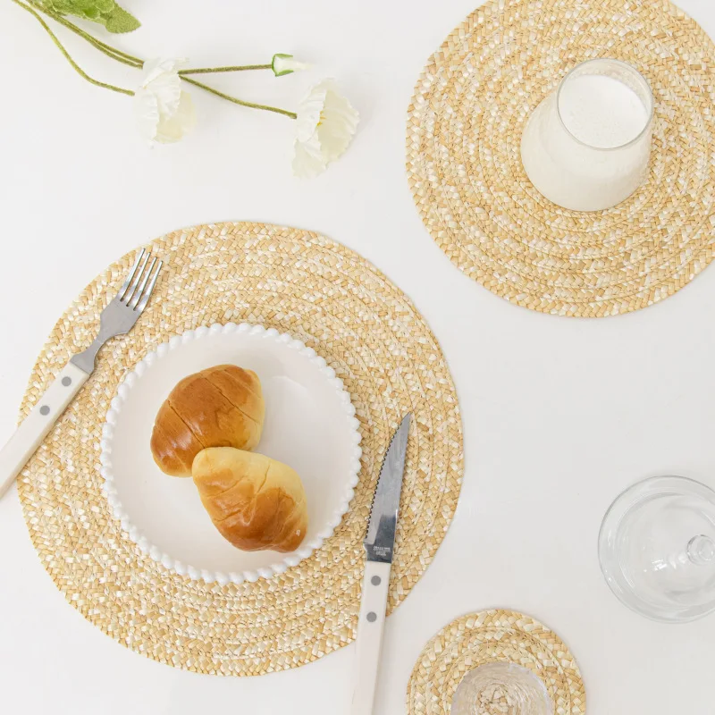 

Nordic wheat straw woven table heat insulation placemat plate placemat decorative straw mat dinning table decoration coasters