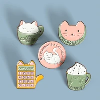 2pcs new creative cartoon animal series brooches cute calculators coffee cat shape alloy badges clothes accessories