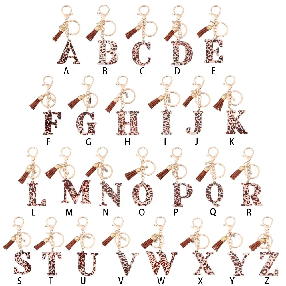 

Acrylic Leopard Print Letter Tassel Key Chain 26 A-Z Initial Letter Pendant With Key Ring For Women Handbag Charms Accessories