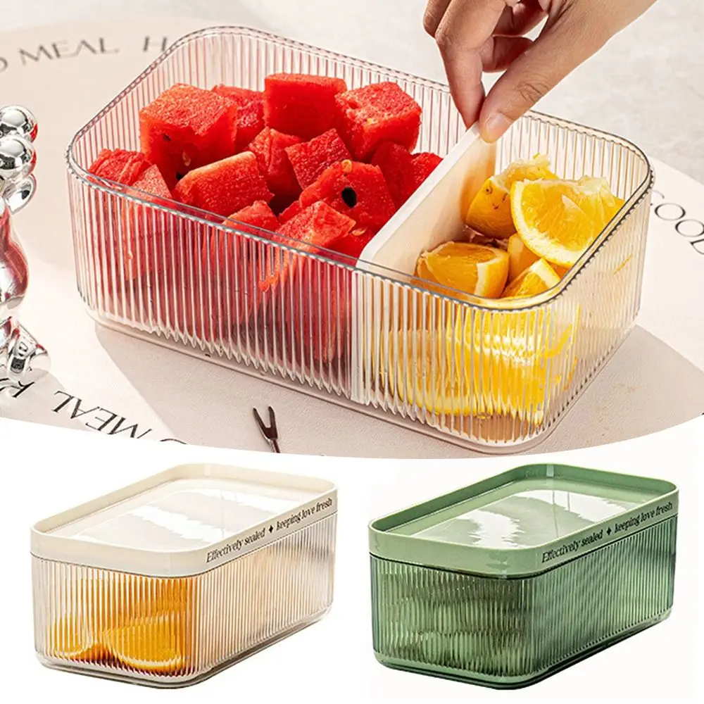 

Plastic Fridge Storage Box Portable Large Capacity with Drainage Partition Drain Basket Fresh Keeping Sealed Lunch Box Kitchen