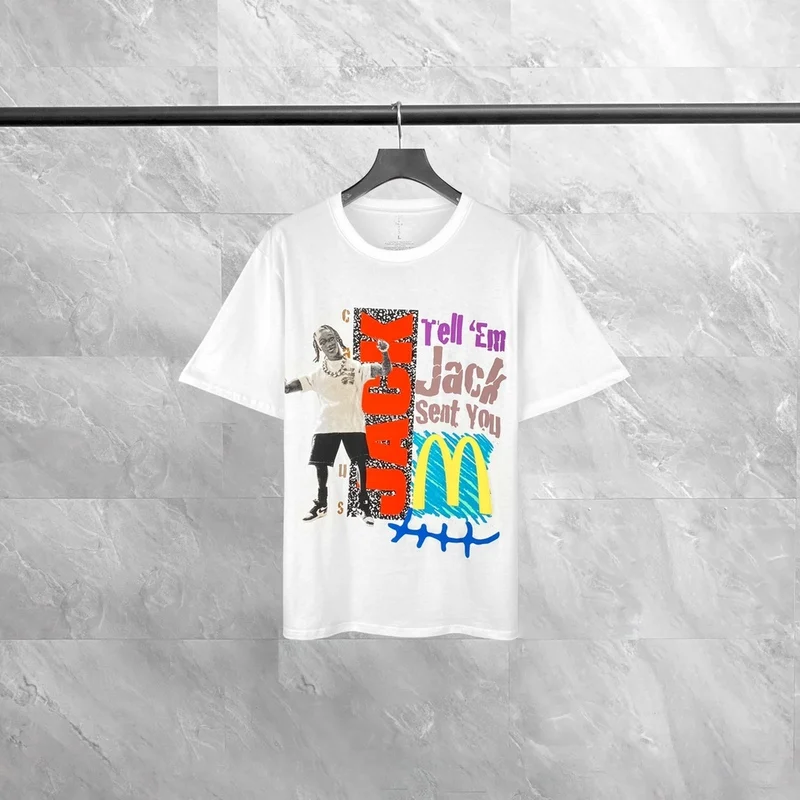 

Travis Scott Cactus Jack Portrait Foam Letter Print T-shirt Men Women 1:1 High Quality Harajuku Hip Hop T-shirt Top