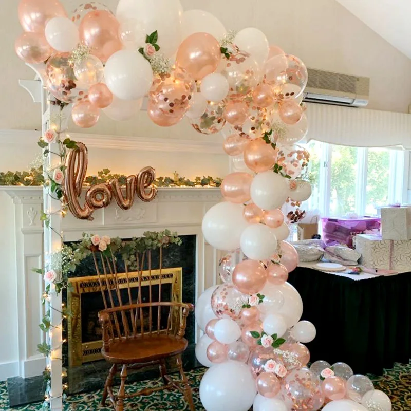 

Набор воздушных шаров из розового золота с арочной гирляндой, прозрачные латексные шары премиум-класса для свадьбы, девичника, дня рождения...