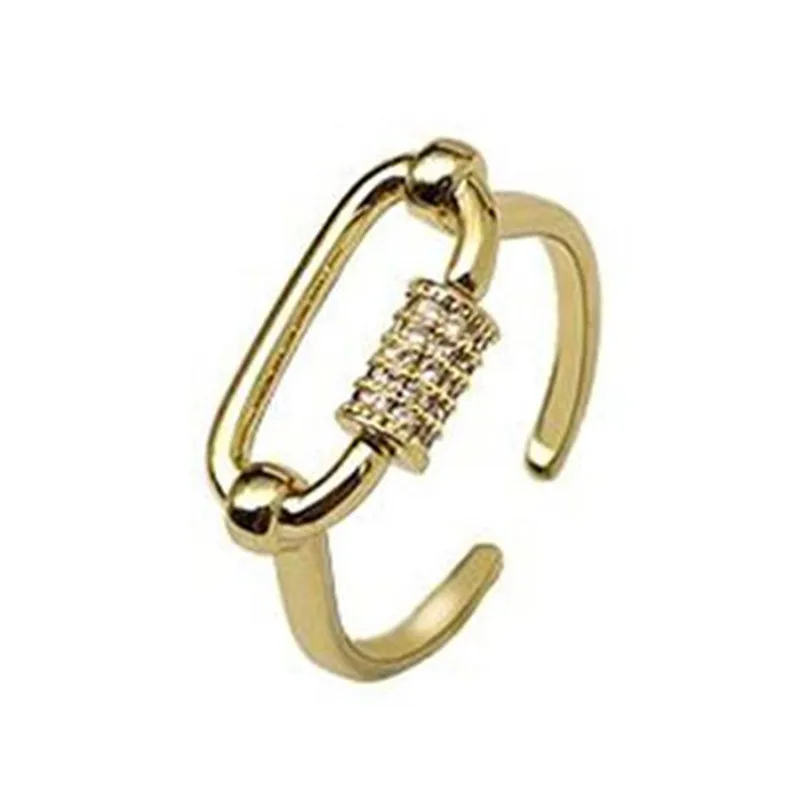 High Quality Temperament Women's Open Ring Geometric Crystal Gold Ring Fashion Party Female Jewelry Accessories