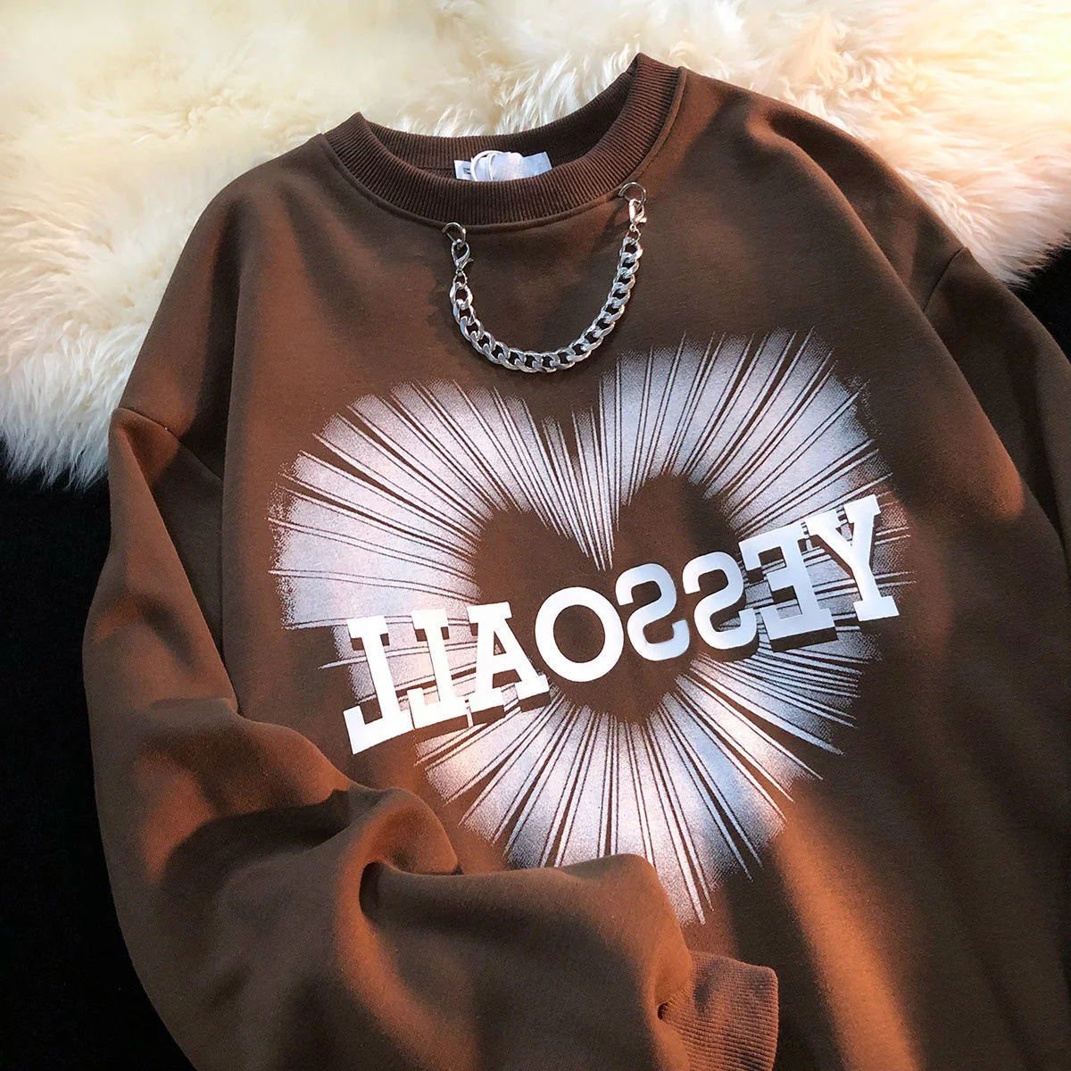 

Американская Мода Ретро мода ins High street love letter necklNewe Толстовка Женская осенне-зимняя свободная и бархатная куртка Свитшот