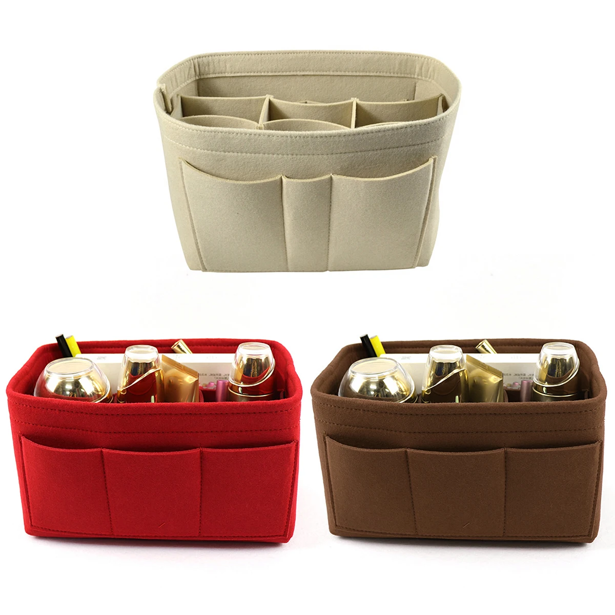 

L Makeup Organizer Bag Felt Cloth Handbag Insert Organizer Multi-Pockets Large Capacity Cosmetic Bags Tote Bag Insert Bag