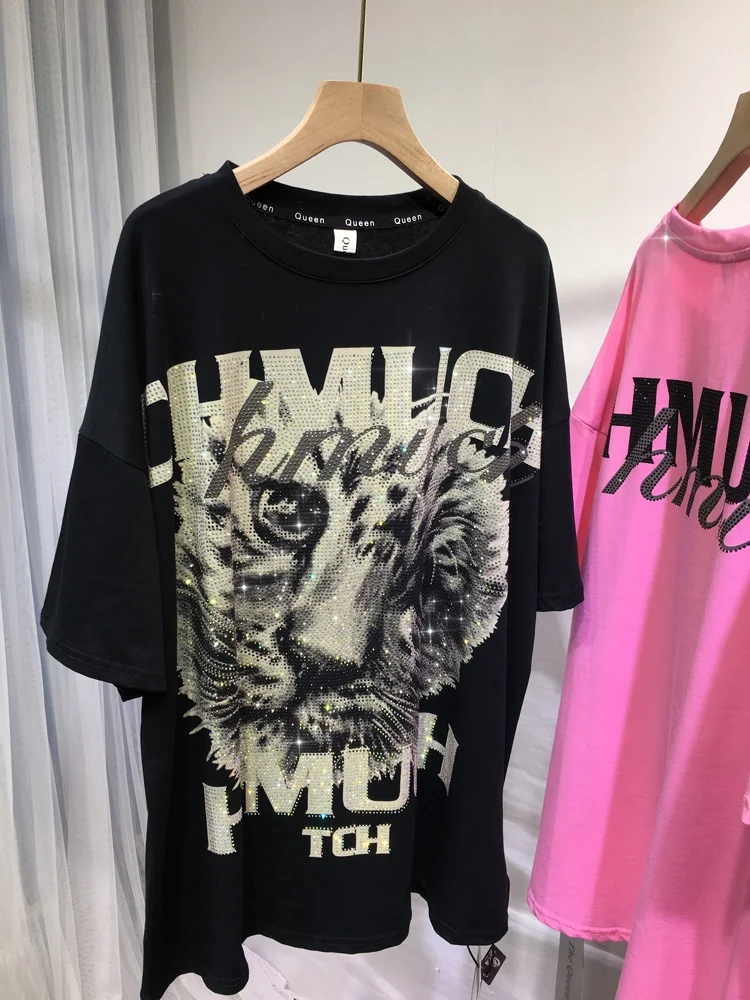 

Big Size Diamonds Tiger Brand Luxury T-shirts Woman Free Shipping Offer Short Sleeve Cotton Tshirt Ladies Streetwear Fashion Top