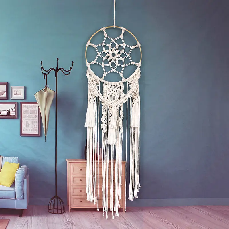 

Hanging Decorations Dream Catcher Linen Texture Handmade Wall Hanging Home Decoration Farmhouse with Tassel Room Accessories