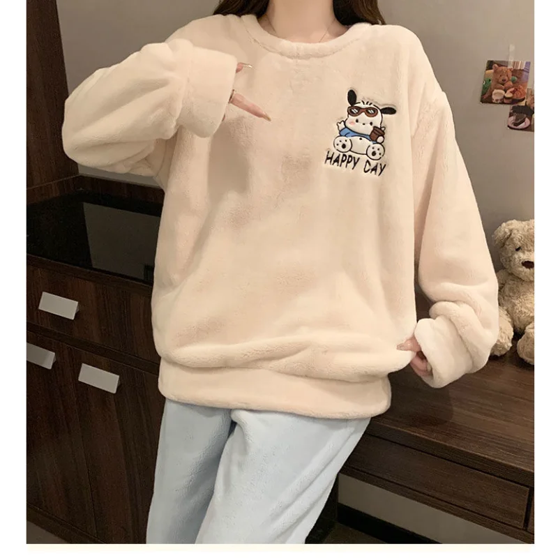 Sanrio Pacha Dog женский зимний пуловер с круглым вырезом пижама длинными рукавами