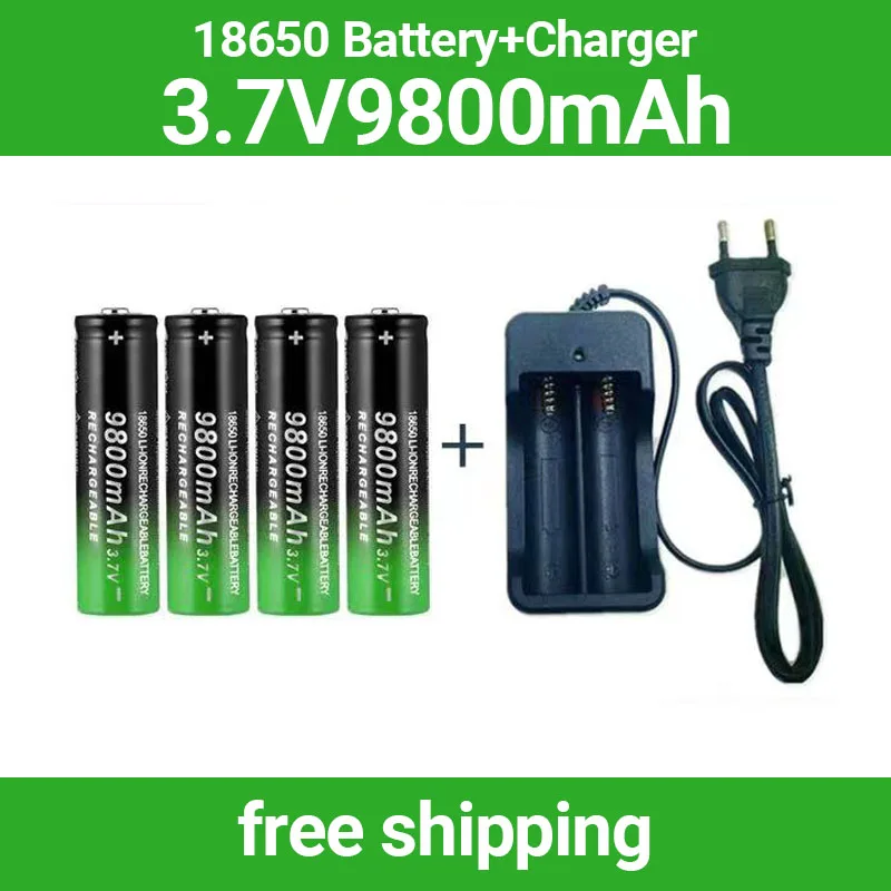 

18650 Battery Rechargeable Battery 3.7V 18650 9800mAh Capacity Li-ion Rechargeable Battery For Flashlight Torch Battery+Charger