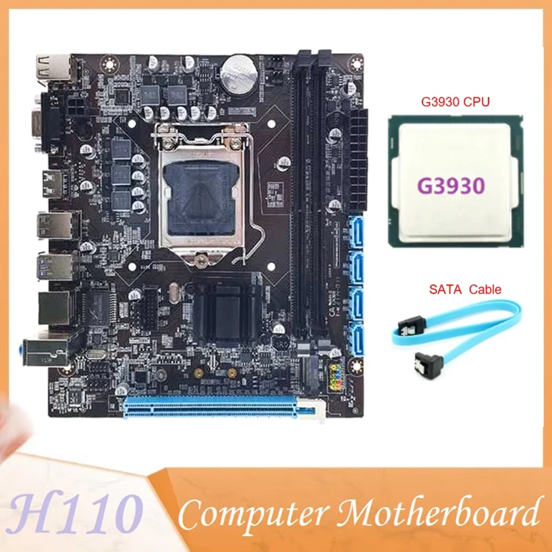

H110 Desktop Motherboard Black Motherboard Supports LGA1151 6/7 Generation CPU Dual-Channel DDR4 Memory+G3930 CPU+SATA Cable