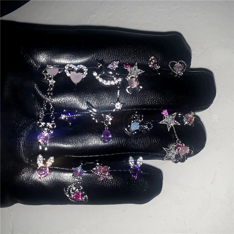 

Y2k Cool Stainless Steel Cute Pink Heart Bear Wing Piercing Cartilage Stud Earrings For Women Girls Grunge Jewelry Accessories