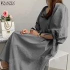 Весна 2022, Пляжное Платье ZANZEA в клетку, Повседневный Сарафан с пышными рукавами 34, женские платья в клетку с принтом, свободный кафтан с V-образным вырезом для вечерние