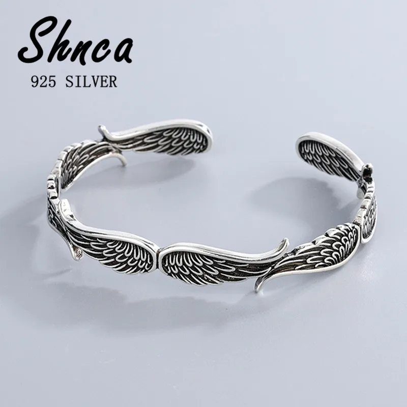 Женский винтажный браслет с крыльями ангела из серебра 925 пробы