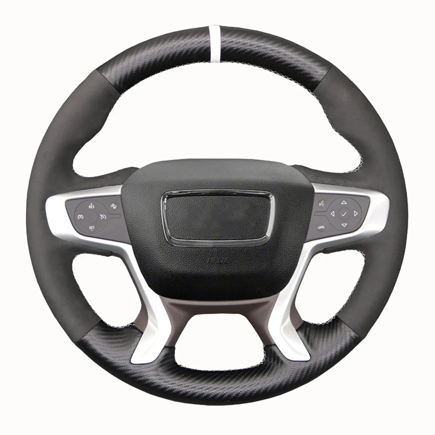 

Черный чехол из искусственного углеродного волокна и замши, белый маркер, мягкий чехол на руль для GMC надлежащей местности 2017-2022 Каньон 2015-2021 2018-2022