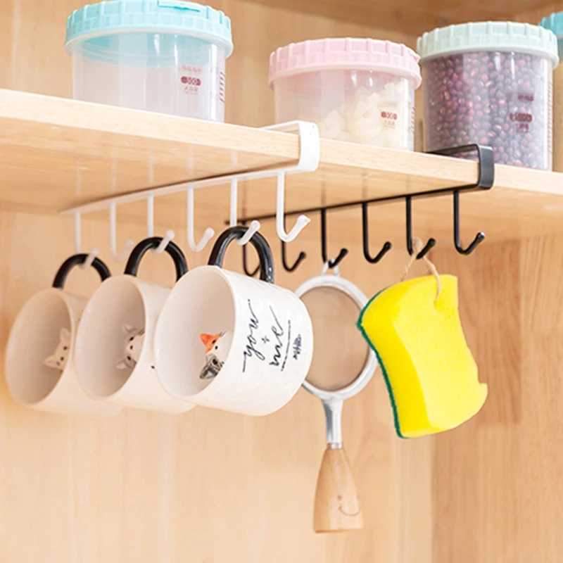 

6 Hooks for kitchen Cup Holder Hanging Bathroom Hanger Organizer Cabinet Door Shelf Removed Storage Rack Kitchen Accessories