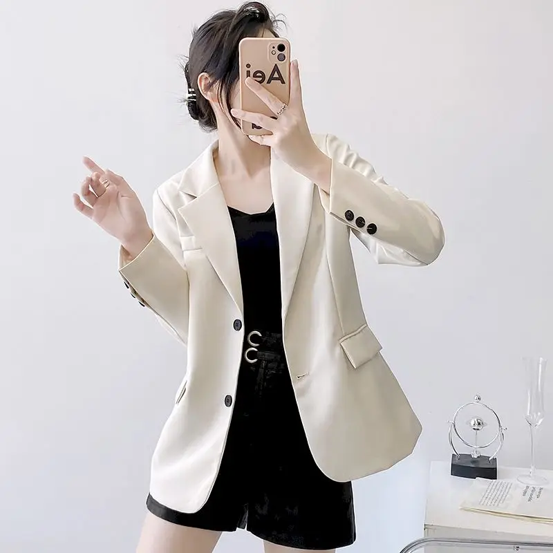 

Двубортный черный блейзер UNXX большого размера, Женская весенне-осенняя драпированная однотонная Свободная куртка, Офисная Женская одежда