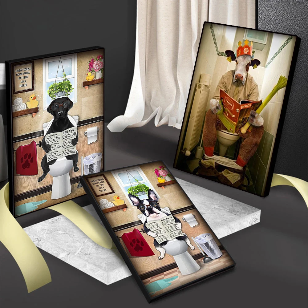 Настенная картина в виде черной собаки коровы животного туалета Художественная