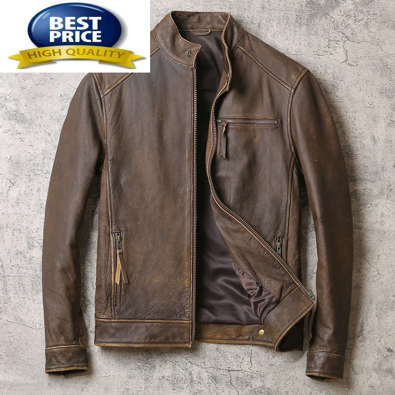 

Куртка мужская из 100% натуральной кожи, стильное пальто из воловьей кожи, мотоциклетная винтажная верхняя одежда