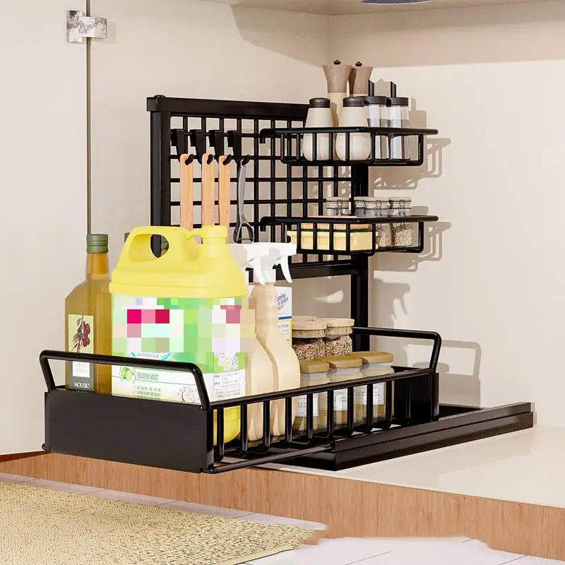 

Kitchen Sink Storage Rack Metal Wire Dinnerware Organizer Shelf Seasoning Cupboard Cabinet